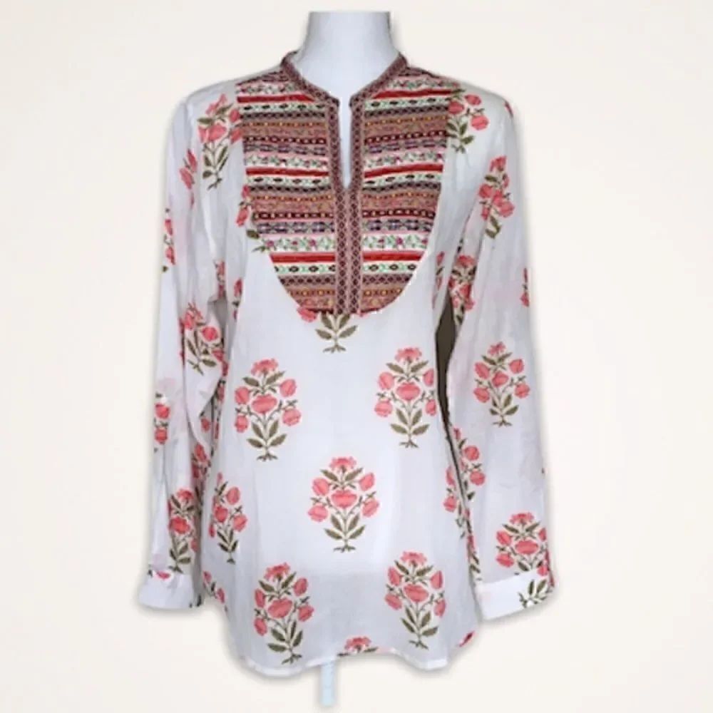 Embroidered Neckline Floral Blouse